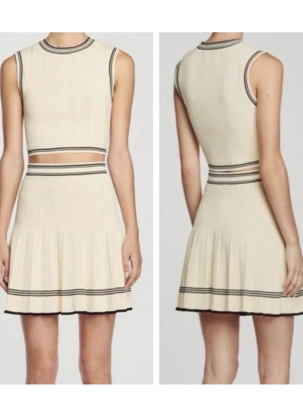 House of Harlow 1960 Pointelle tennis 🎾 style mini skirt with stripes pleated